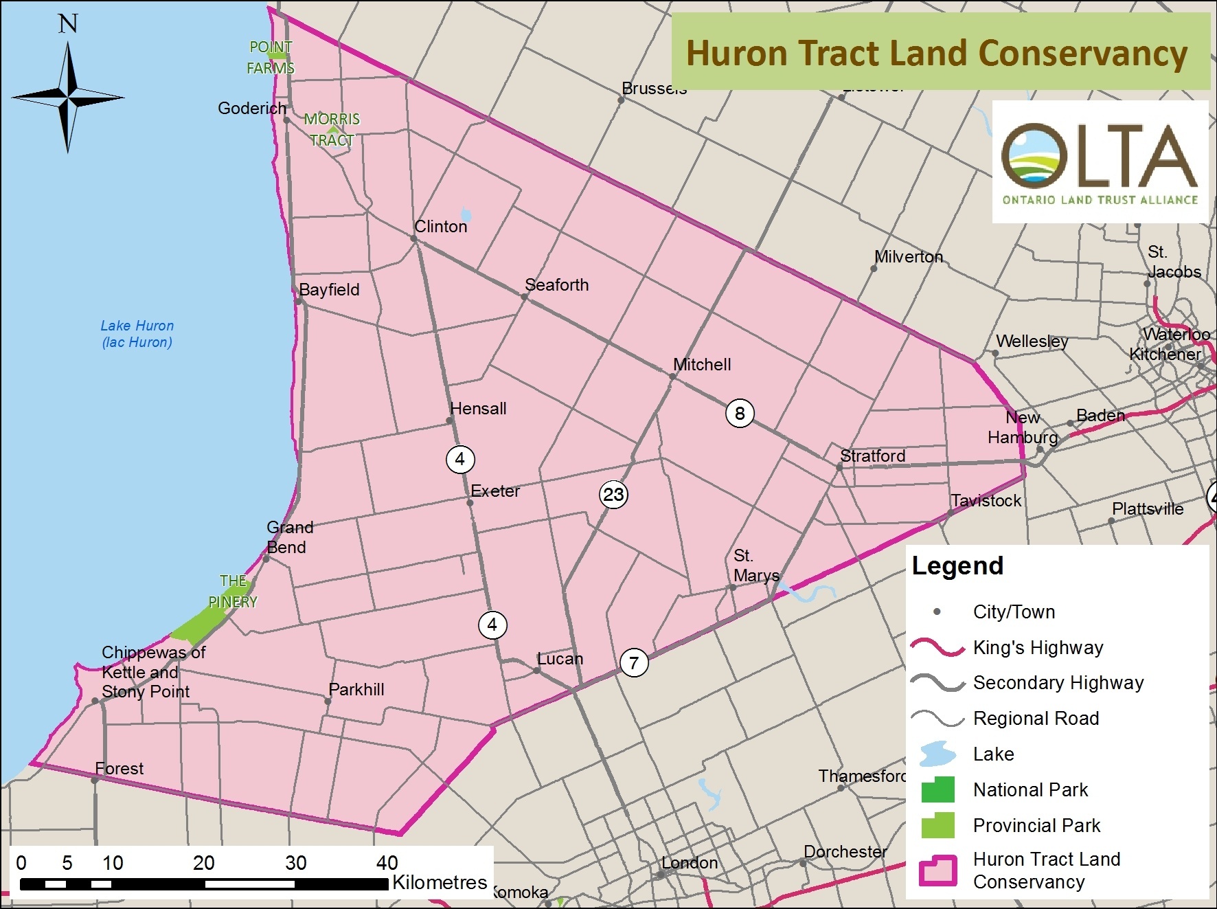 Huron Tract Land Trust Conservancy area of operations map