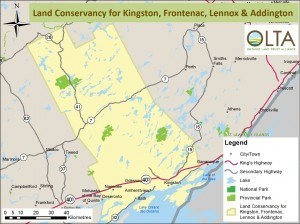 Land Conservancy for Kingston, Frontenac, Lennox and Addington area of operations map